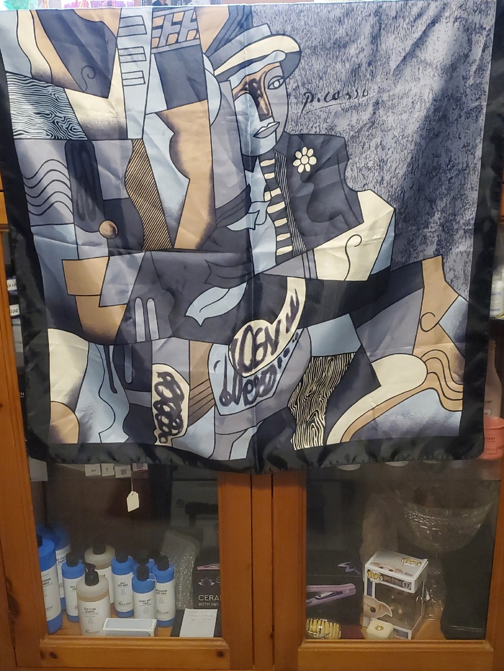 Picasso Abstract Cubist Blue & Cream Silk Scarf